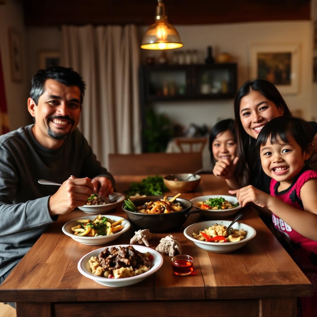 Familia disfrutando comida casera