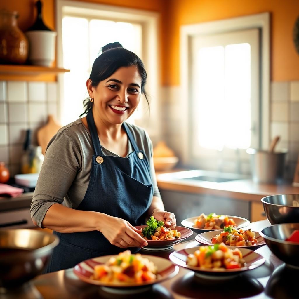 Cocinera Cociname sirviendo el almuerzo